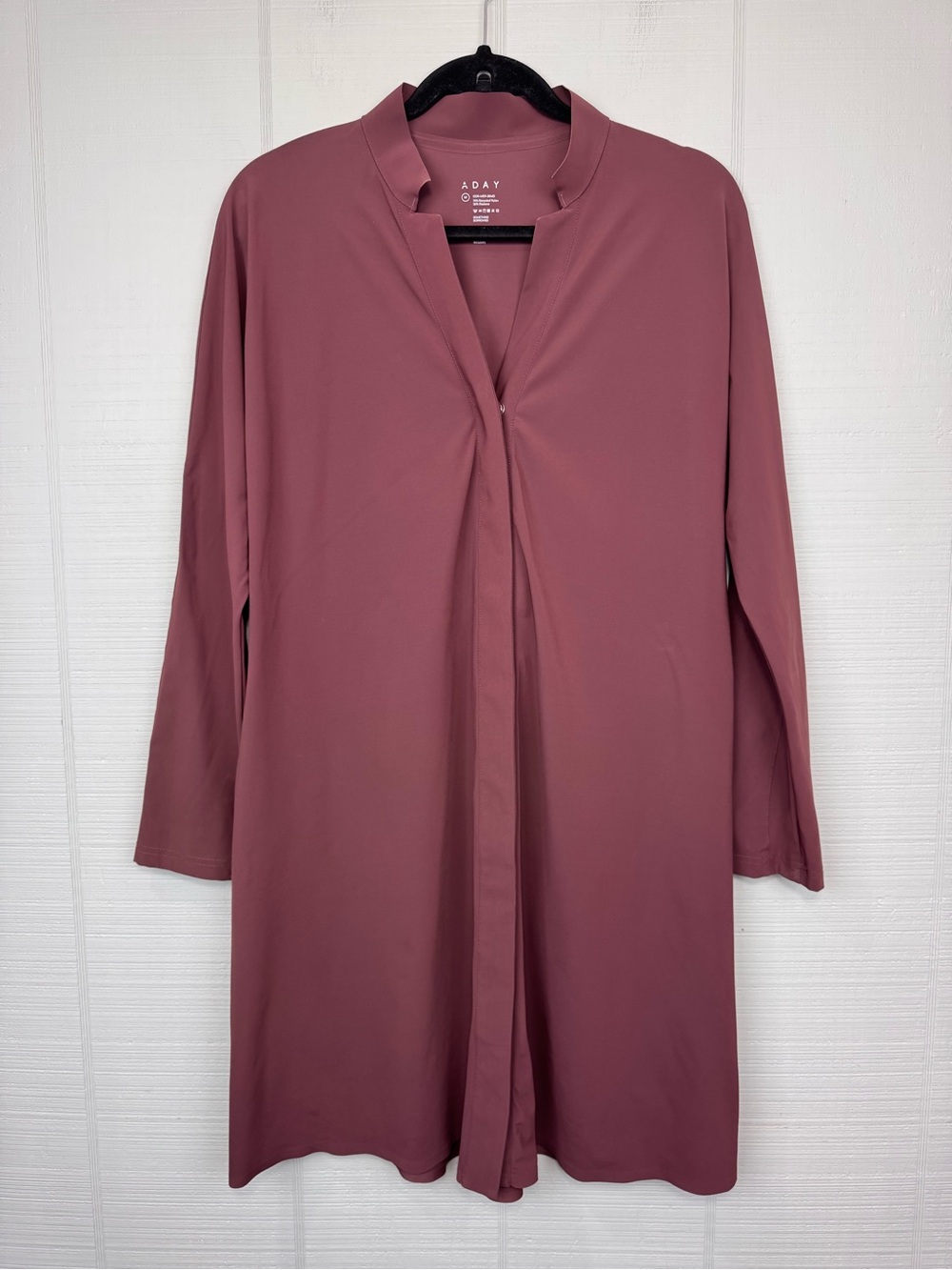 ADAY Something Borrowed Burgundy Long Sleeve Shirt Dress Snap Button Up M - Picture 2 of 8